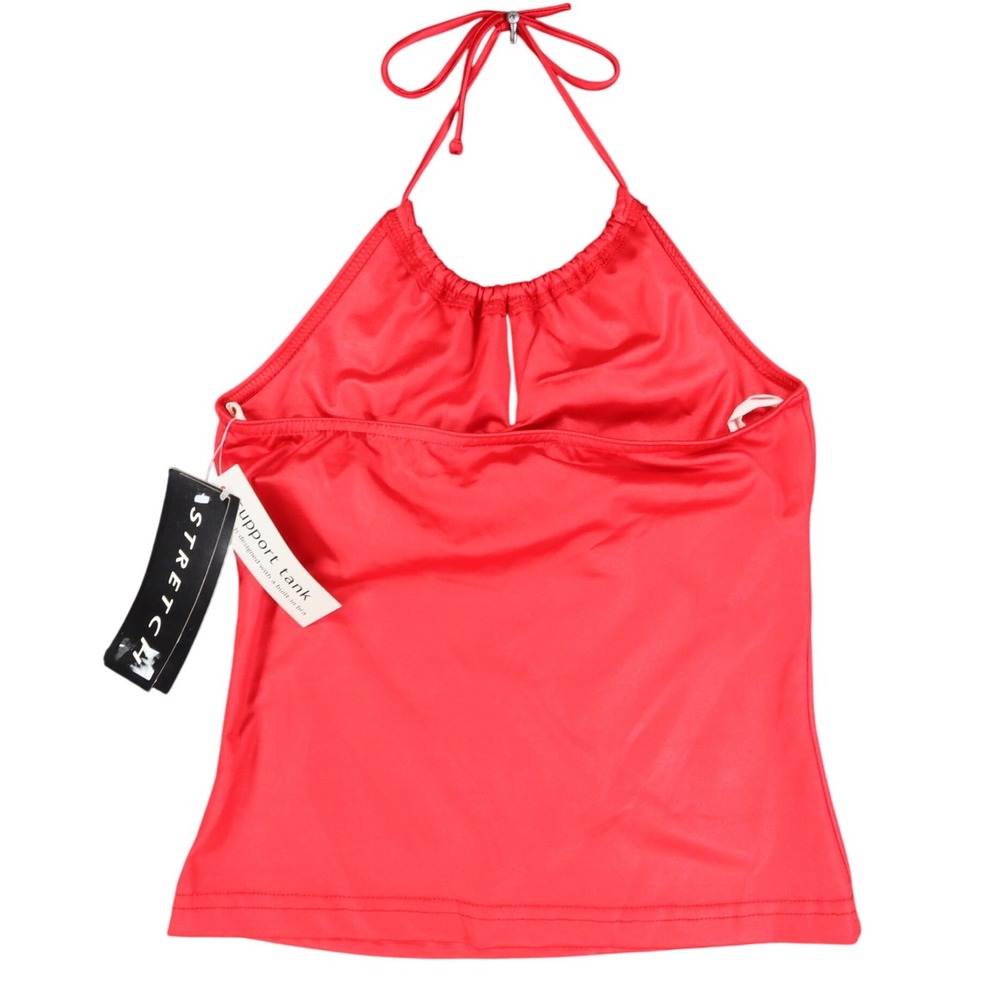 A. Byer Halter Tank Top Womens Medium Y2K Red Stretch Built-in Bra USA NWT